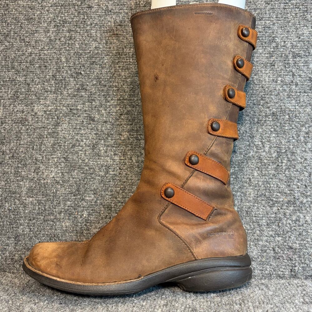 Merrell Brown Leather Waterproof Mid Calf Boots Buckle Strap Side Zip Size 7.5